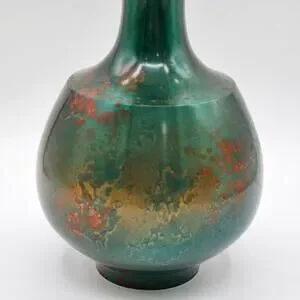 VTG Japanese Bronze Murashido Bulbous Vase Patina-Red-Orange Hues Artist Stamp