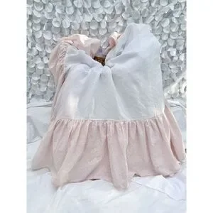 VTG Martha Stewart KING Pink White TOILE Bed Skirt Cottage USA MADE *FLAWS*
