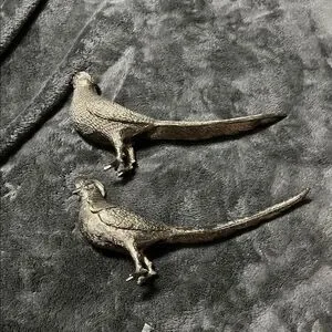 Vtg Metal Pheasants Pair 13.5" Male 14.5" Female Bird Figurines