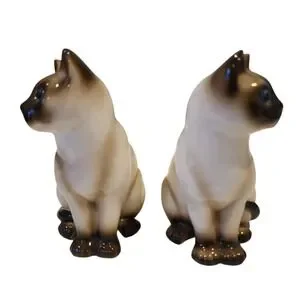 Vtg‎ Pair Of Vintage Enesco Ceramic Siamese Cat Figures 6 3/4" Kittens Kitsch