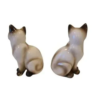 Vtg‎ Pair Of Vintage Enesco Ceramic Siamese Cat Figures 6 3/4" Kittens Kitsch