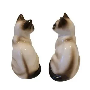 Vtg‎ Pair Of Vintage Enesco Ceramic Siamese Cat Figures 6 3/4" Kittens Kitsch