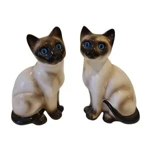 Vtg‎ Pair of Vintage Enesco Ceramic Siamese Cat Figures 6 3/4" Kittens kitsch