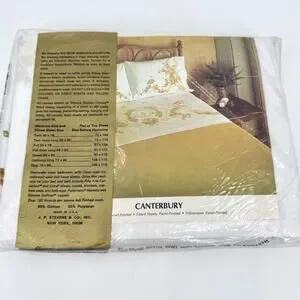 VTG Percale Twin Fitted Sheet STEVENS UTICA Yellow Floral Bouquet Canterbury