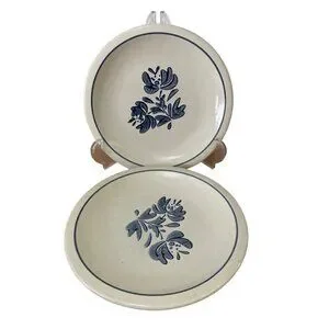 Vtg Pfaltzgraff Yorktowne Dinner Plates 10.5 inch Set Of 2 Stoneware Blue Floral
