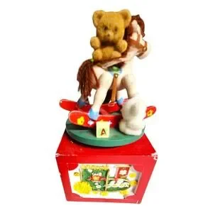 Vtg RARE Enesco Christmas Toy Music Box Rocking Horse 1985 "Toy Land" Works Spin