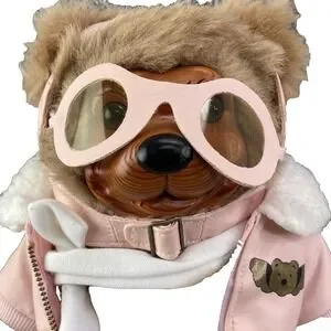 VTG Robert Raikes Amelia Aviator Teddy Bear Plush Toy Wood Face Collectible