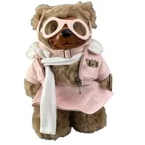 VTG Robert Raikes Amelia Aviator Teddy Bear Plush Toy Wood Face Collectible