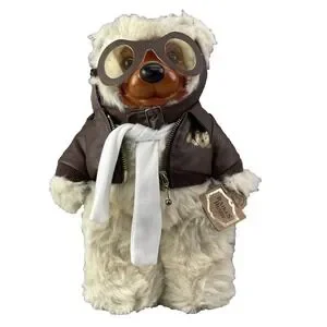 VTG Robert Raikes Lindy Jr. Aviator Teddy Bear Plush Toy Wood Face Collectible