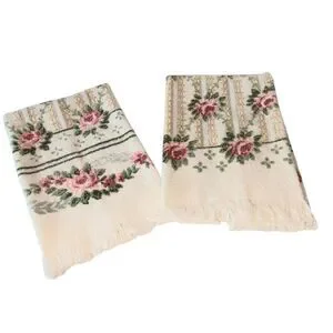 VTG Set Of 2 White & Pink Flowers Floral Towel Tastemaker By JP Stevens 24 X 16