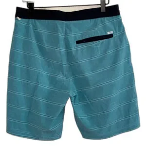 Vuori Men's Striped Hybrid Boardshorts Size 30 Teal Blue Swim Trunks