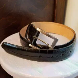 W. Kleinberg Embossed Crocodile Belt Nickel Removable Buckle Black Sz 42
