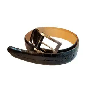 W. Kleinberg Embossed Crocodile Belt Nickel Removable Buckle Black Sz 42