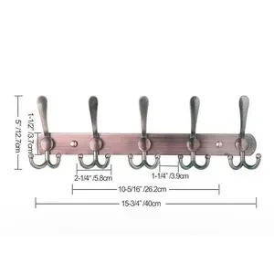 Wall Mounted Coat Rack - 5 Tri Hooks Heavy Duty Stainless Steel Metal Coat Ho