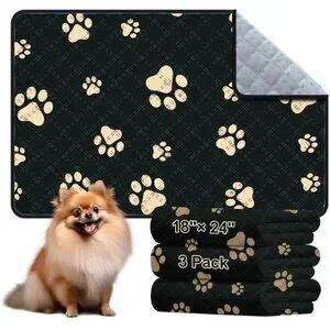 Washable 3 Pack Reusable Puppy Pads with Super Absorbent -(Black 18"x24")