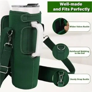 Water Bottle Carrier Bag W/Phone Pocket Green