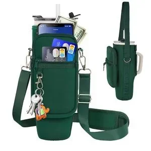 Water Bottle Carrier Bag w/Phone Pocket Green