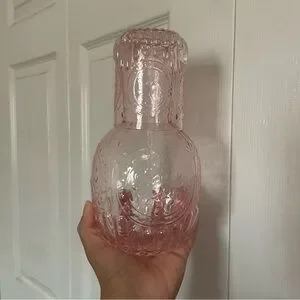 Water Carafe Elegant Pink Glass With Matching Glass
