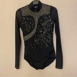 Weissman Solo Custom Dance costume Black Long Sleeve mesh Leotard 14627 LC