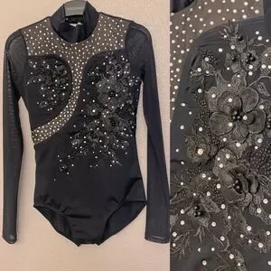 Weissman solo custom Dance costume black Long sleeve mesh Leotard 14627 LC
