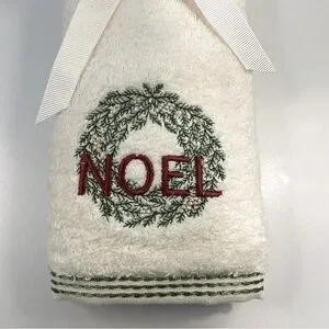 Well Dressed Home Cream Hand Towel With Noel Embroidery Set Of 2 NWT