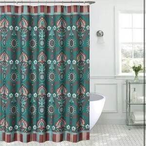 West Teal Floral Damask Medallion Modern Country Decorative 72" Shower Curtain