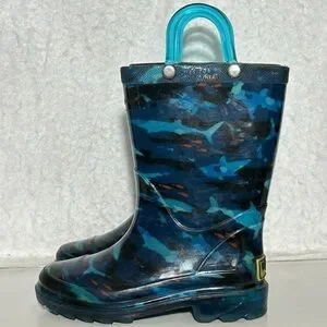 Western Chief Little Kids Camo Shark Waterproof W/Lights Rain Boots SZ US 9