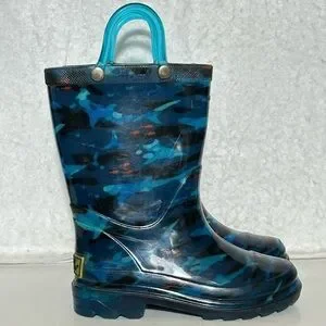 Western Chief Little Kids Camo Shark Waterproof w/Lights Rain Boots SZ US 9