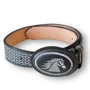 Western Leather & Silk Embroidered Black Belt Mustang Size 20 Youth YAC 1990’s