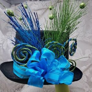 Whimsical Top Hat Blue Green Decorative Hat Party Costume Unique