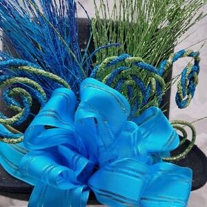 Whimsical Top Hat Blue Green Decorative Hat Party Costume Unique