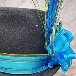 Whimsical Top Hat Blue Green Decorative Hat Party Costume Unique