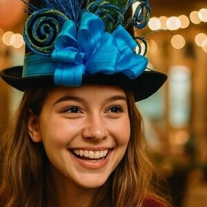 Whimsical Top Hat Blue Green Decorative Hat Party Costume Unique