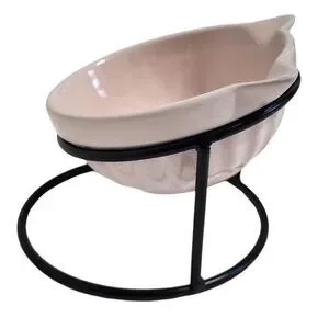 Whiskers & Co Pink Ceramic Cat Feeder Bowl With Tilted And Elevated Metal Base