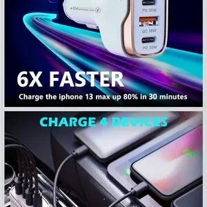 White And Gold Car Charger With USB Ports