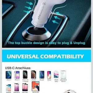 White And Gold Car Charger With USB Ports