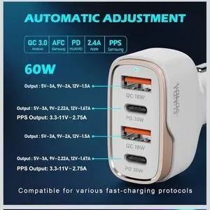 White and Gold Car Charger with USB Ports