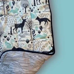 White Blue Baby Blanket Carousel Designs Forest Animals Woodland Creatures Month