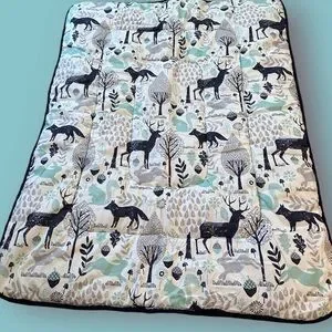 White Blue Baby Blanket Carousel Designs Forest Animals Woodland Creatures Month