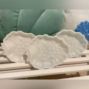 White Glass Dish Indiana Vintage Milk Glass Colony Harvest Grapes Set Of 3