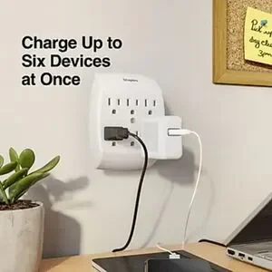 White Wall Tap with 6 Outlets New In Package UL 6 Outlet Adapter