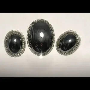 Whiting and Davis Hematite StoneVintage Brooch and Earring set