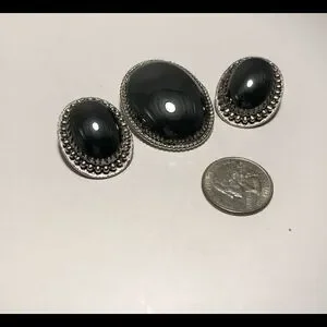 Whiting and Davis Hematite StoneVintage Brooch and Earring set