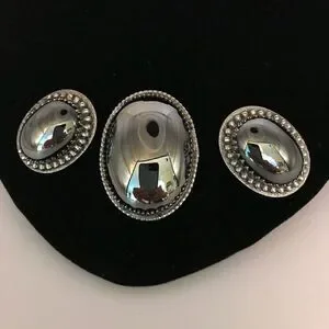 Whiting and Davis Hematite StoneVintage Brooch and Earring set Whiting and Davis Hematite StoneVintage Brooch and Earring set