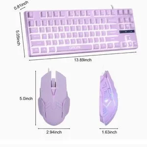 Wired USB Plug And Play Purple Gaming Keyboard With Matching Mouse NIB
