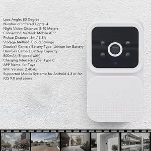 Wireless Doorbell Camera 1080P HD Video Infrared Night Vision 2 Way Audio App