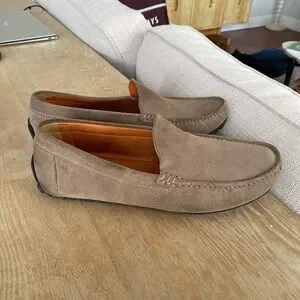 Wolf And Shepherd Taupe Suede Driving Loafers