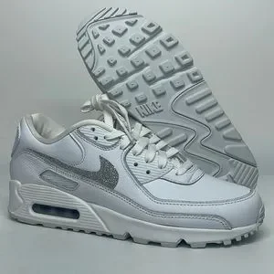 Women’s Nike Air Max 90 SE White Silver Glitter Retro Sneaker FJ4579-100