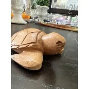 Wood Carved Turtle 5" Long Signed Free US Shipping