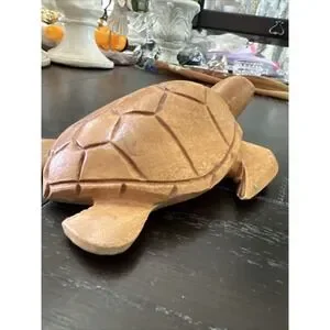 Wood Carved Turtle 5" Long Signed Free US Shipping